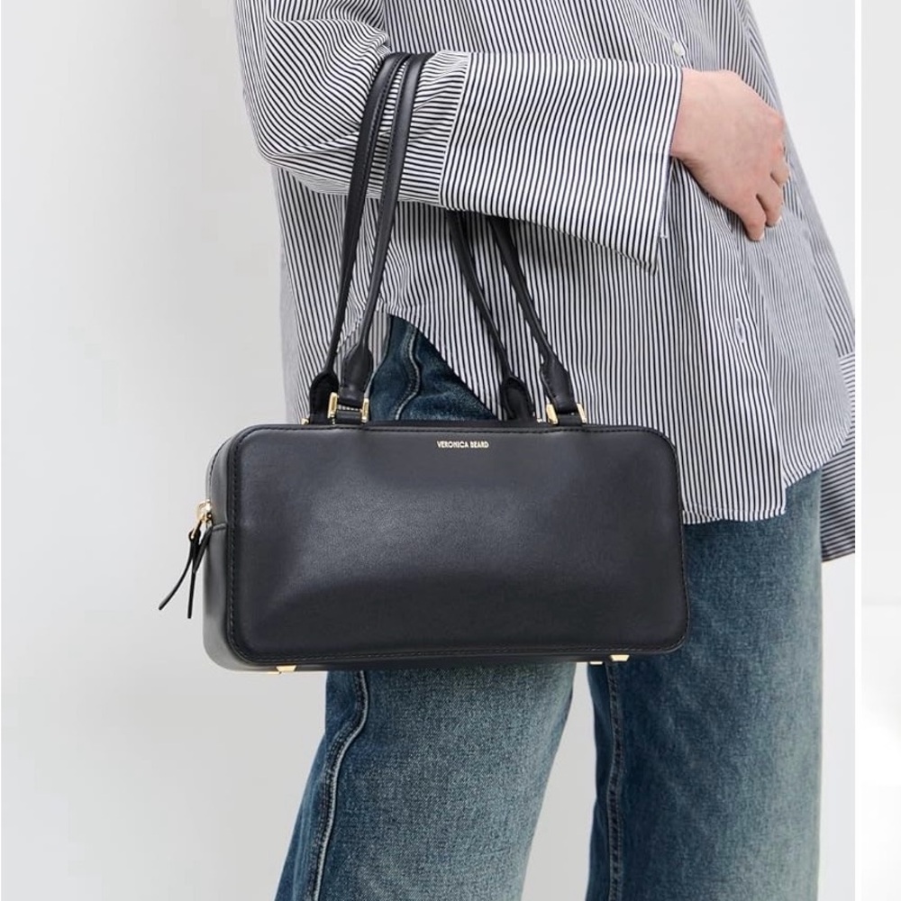 Veronica Beard Black Leather Double-Handle Satchel